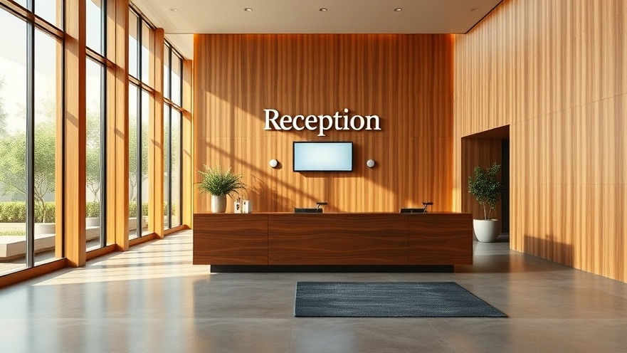 Modern hotel reception highlighting sustainable design and smart technology integration.