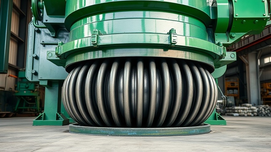 Heavy-duty steel coil isolation spring installed on a industrial vibratory sorting machine to prevent structural wear-and-tear.