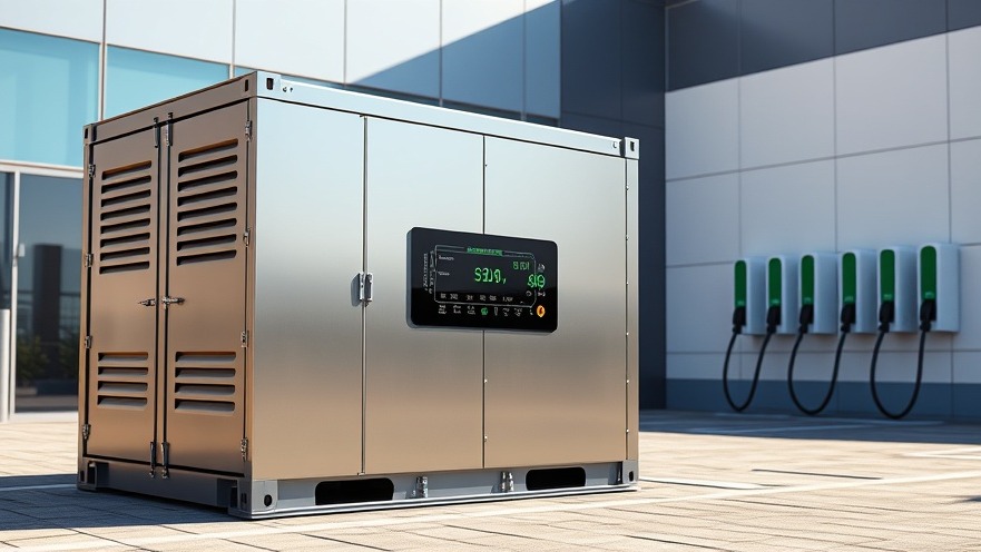 Heavy duty passive sodium ion energy storage container installation at a modern commercial facility under bright daylight.