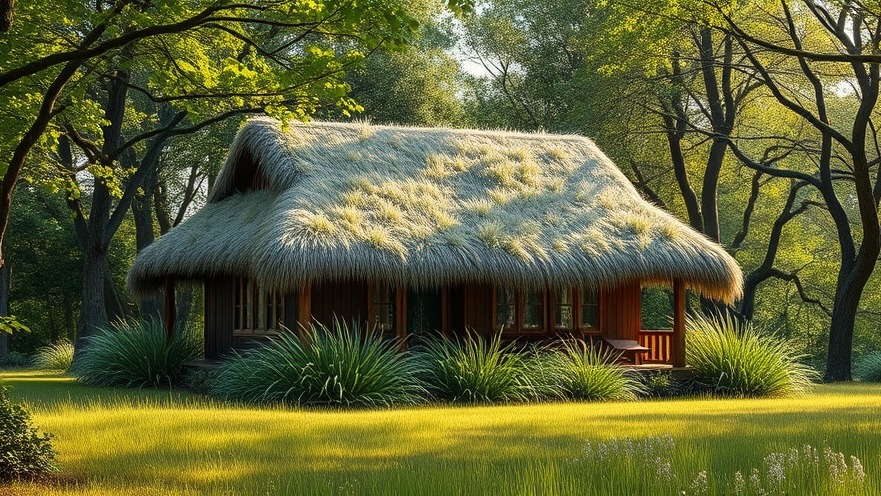 Photorealistic sustainable home design surrounded by lush greenery and trees.