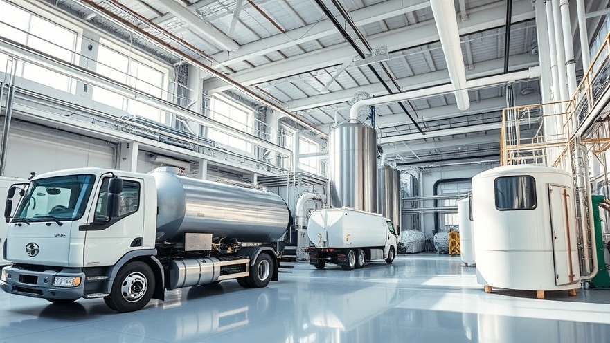 Advanced industrial waste processing facility featuring vacuum trucks and stainless steel chemical storage tanks.