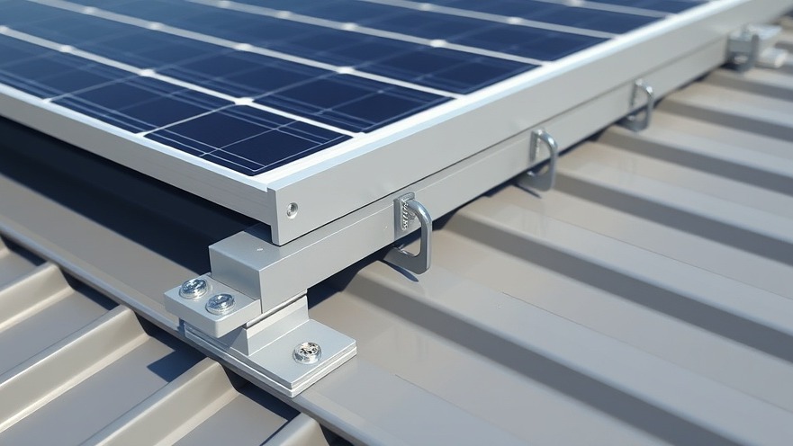 Labeled close-up of commercial solar panel roof attachment hardware demonstrating code-compliant structural flashing.