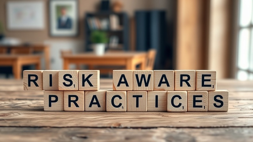 Photorealistic wooden blocks with 'Risk Aware Practices' promoting supply chain sustainability.