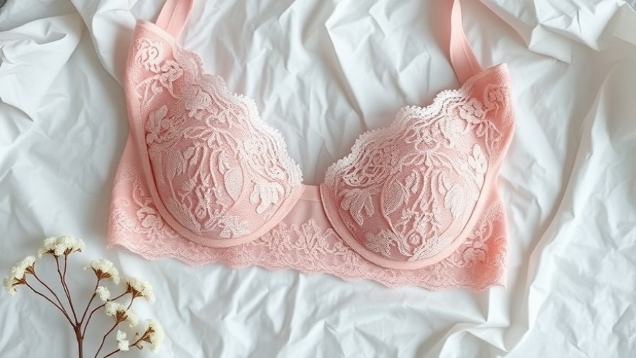 Elegant sustainable lingerie set in soft pink lace with floral design.