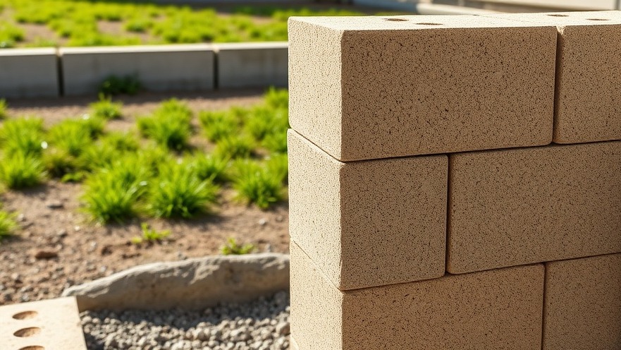 A neat stack of weather-resistant earth-cement construction blocks on a clean residential building site.
