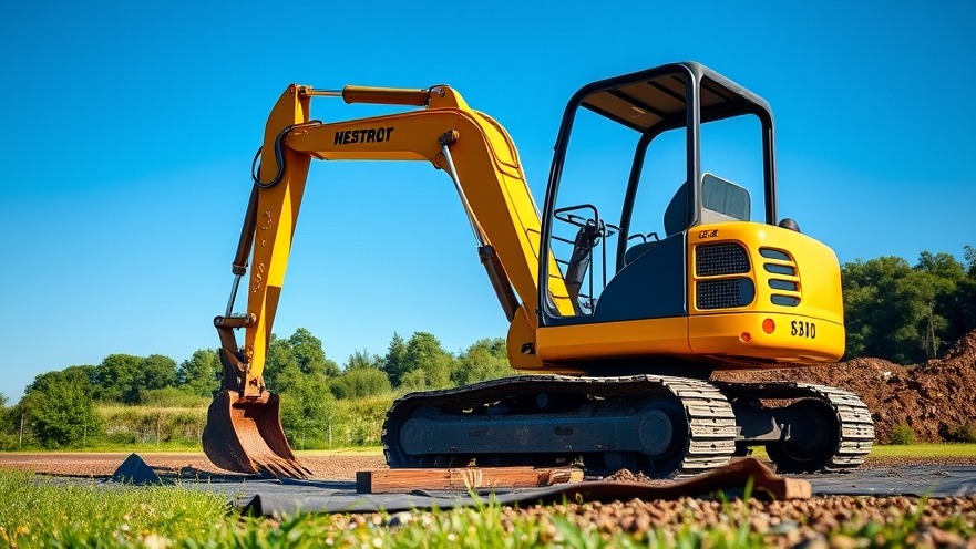 Digger using eco-friendly construction materials with ground protection mats outdoors.