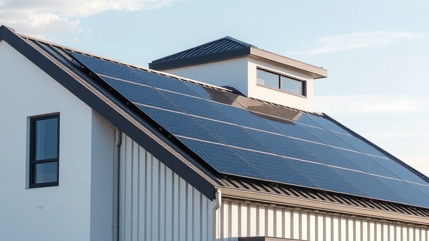 Photorealistic modern building with sleek solar systems and installation scheduling elements.