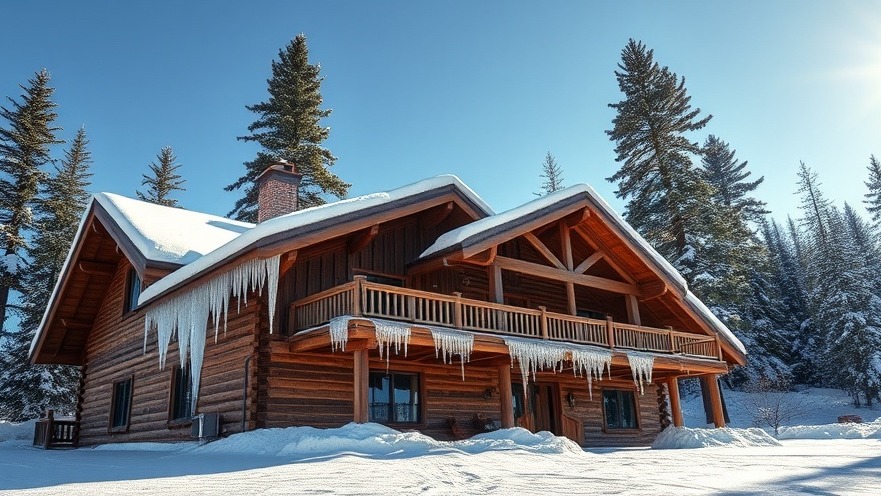 Rustic wooden lodge showcasing sustainable home design in a vibrant winter scene.