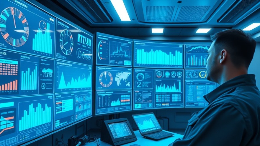 A high-tech commercial building operations center displaying automated energy tracking and predictive maintenance software analytics.