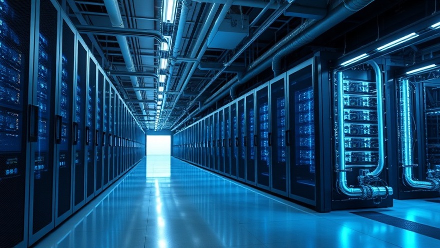 Advanced hot-aisle containment system and liquid cooling pipe infrastructure inside a modern data center facility.