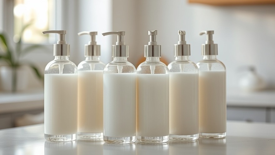 Elegant glass bottles of eco-friendly skincare lotion on a soft countertop.