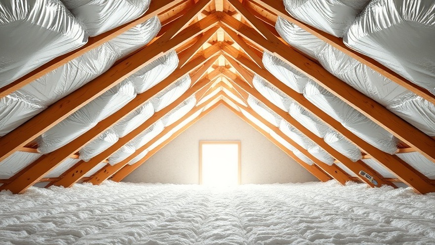 Energy-efficient commercial building attic under construction featuring clean wood trusses, advanced vapor barriers, and sustainable thermal insulation.