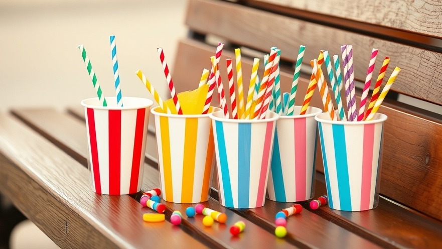 Vibrant paper straws in cups highlighting eco-friendly alternatives to reduce plastic pollution.