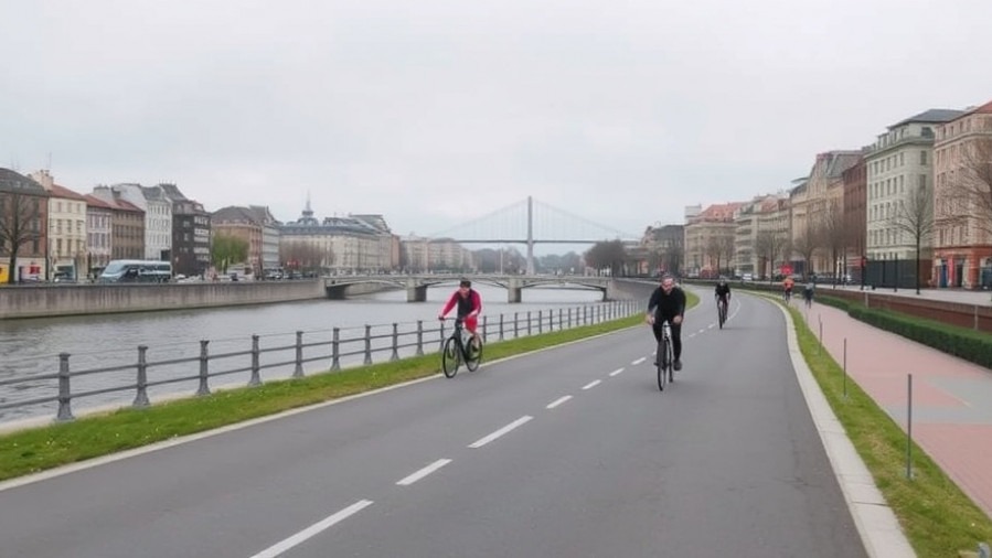 Paved bike network showcasing urban mobility with cyclists in a European city.