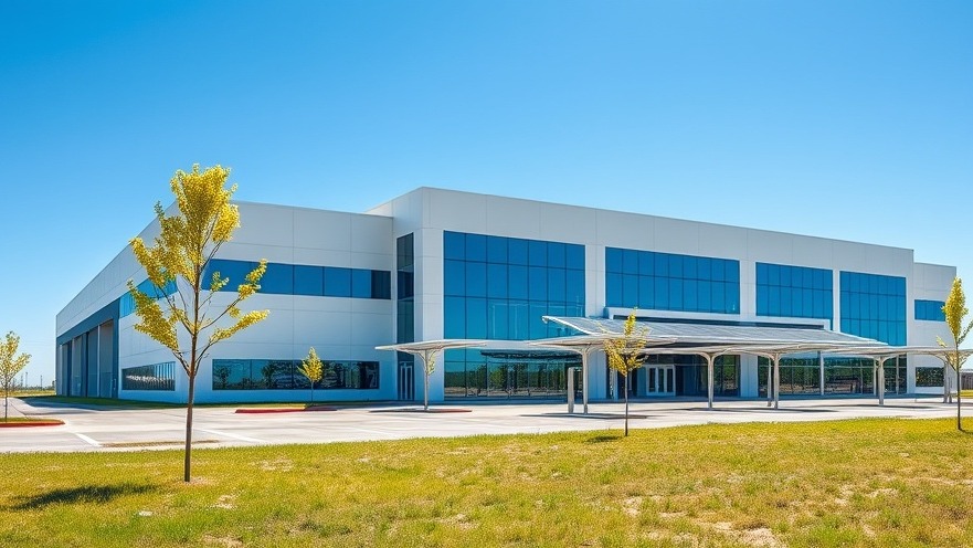 A large modern solar manufacturing facility under a clear blue sky in Texas.