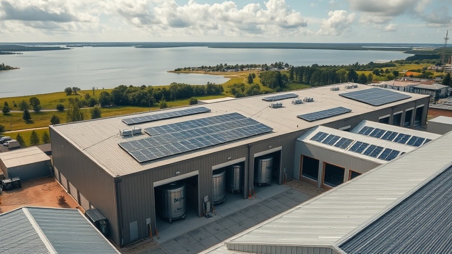 Aerial view of a solar-powered brewery supporting off-grid solar and corporate sustainability.