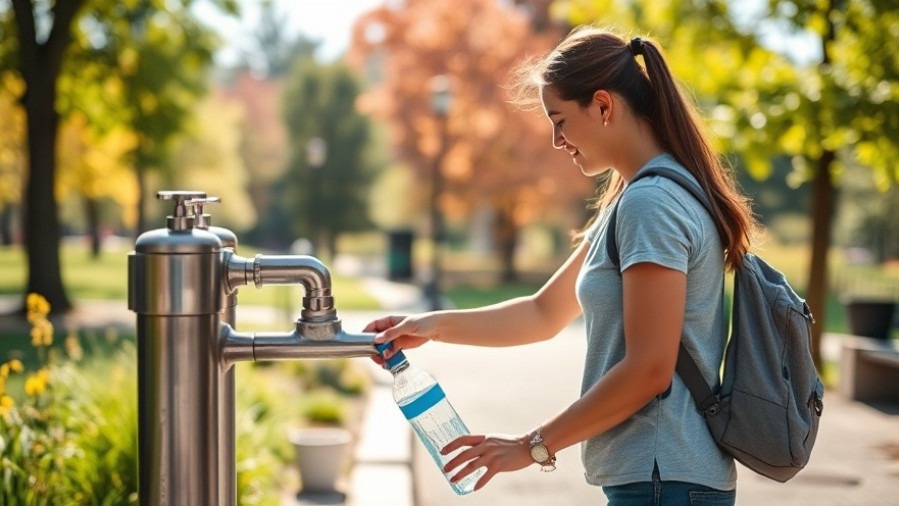 Couple refilling water bottles in nature park, promoting eco-friendly water storage tips.