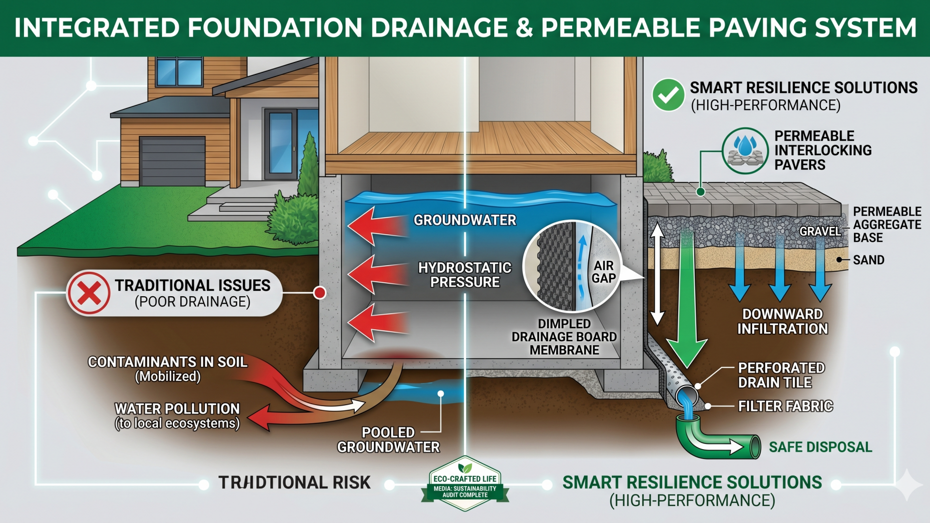 Foundation Drainage and Permeable Paving System Infographic