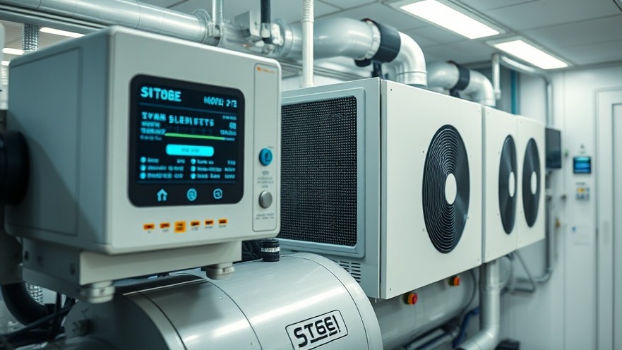 Advanced low emission commercial HVAC compressor unit featuring integrated smart sensors for automated preventative maintenance tracking.