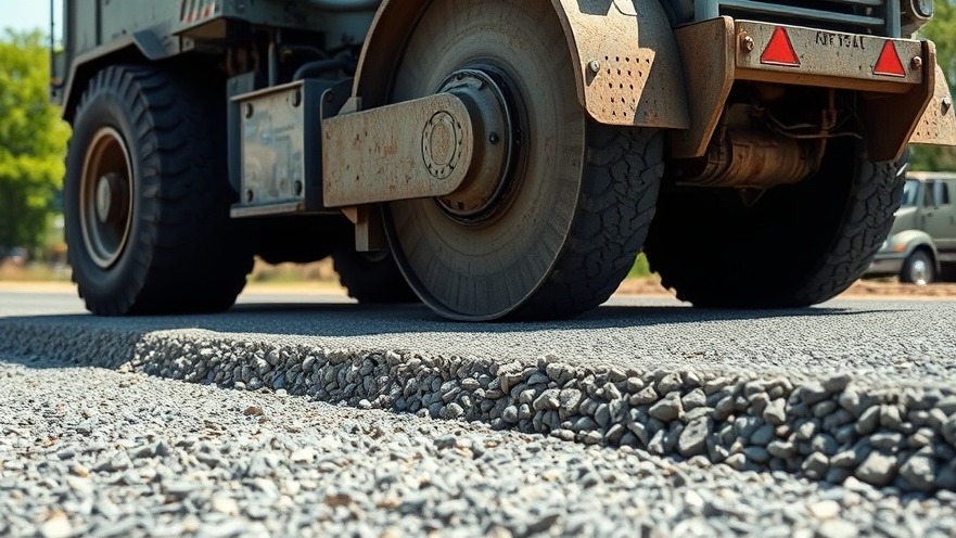 An industrial machine laying down durable recycled aggregate base on a public highway construction project.