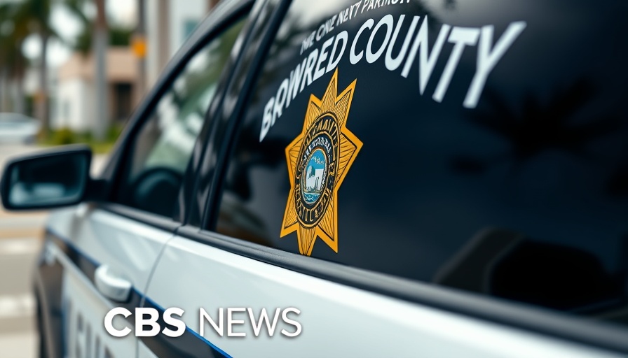 Broward County Sheriff's vehicle logo, CBS Miami overlay, close-up view.