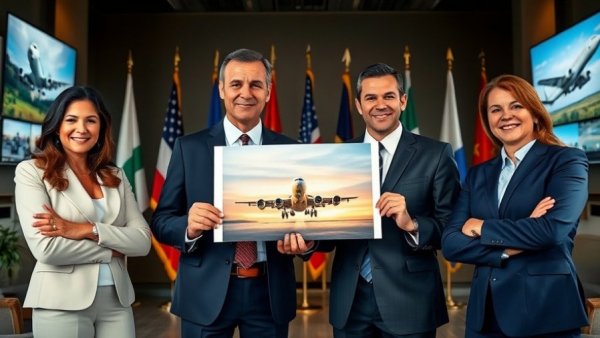 Confident individuals presenting in front of flags, AI Citizens Bill of Rights discussion.