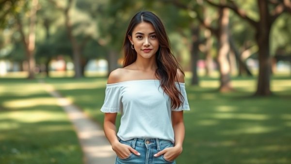 Portrait of a young woman outdoors in casual attire.