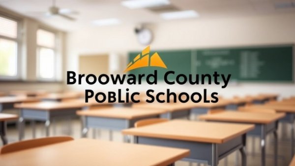 Broward County Schools Closure notice with logo on a classroom backdrop.