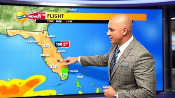 Weather presenter highlights Warming Trend in South Florida on map.