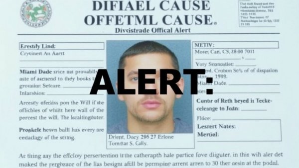 Official alert document for armed and dangerous suspect in Miami-Dade.