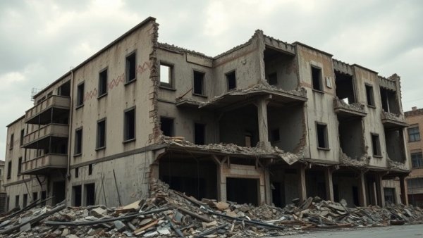 Iran threatens U.S. troops: War-torn building with visible damage.
