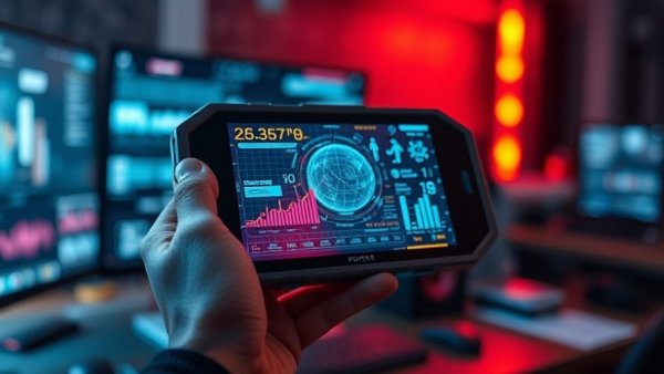 Futuristic gadget 2026 in tech workspace.