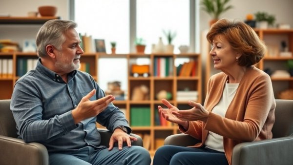 Advancing Cancer Care for Kids: Two people in office discussing.