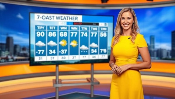 Weather presenter in yellow dress gives South Florida weekend forecast.