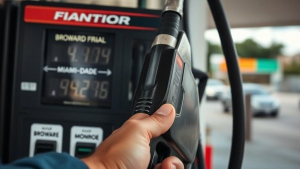 Gas prices in South Florida displayed beside a gas pump.