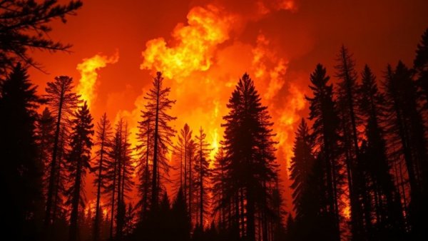 Florida and Georgia wildfires impact on forests with intense flames.