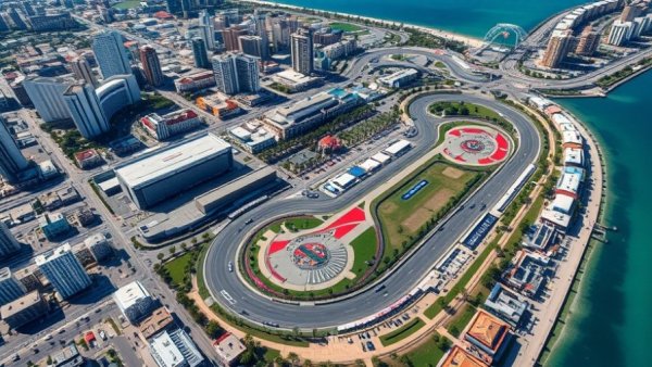 Formula One Miami Grand Prix aerial circuit map with track layout.