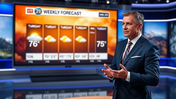 Weather presenter with South Florida temperatures display.