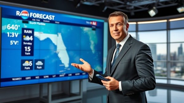 South Florida weather rain forecast by presenter in studio