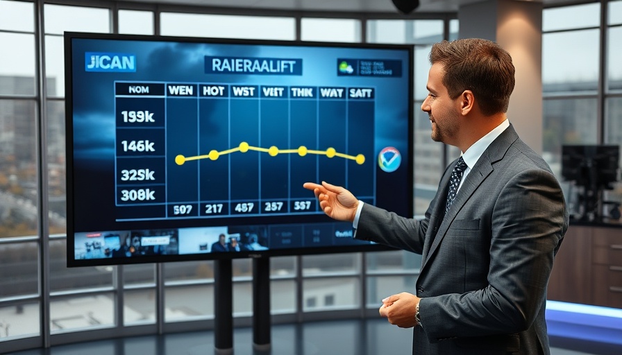 Meteorologist discusses South Florida weather forecast with rainfall chart.
