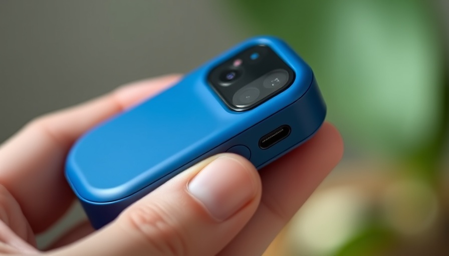 Compact blue gadget in hand, essential Amazon workspace gadget.