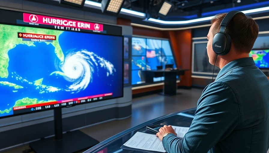 Hurricane Erin tracking north display in news studio.