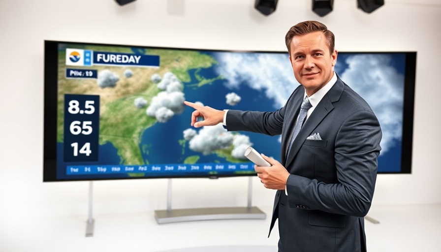 Scattered storms forecast, South Florida weather update on TV screen.