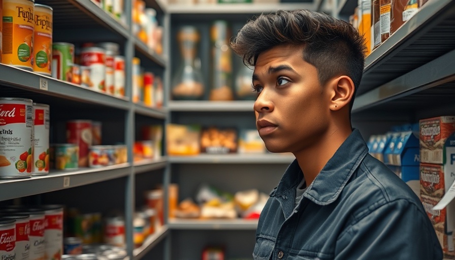 Young innovator in a food pantry discussing solutions for food insecurity.
