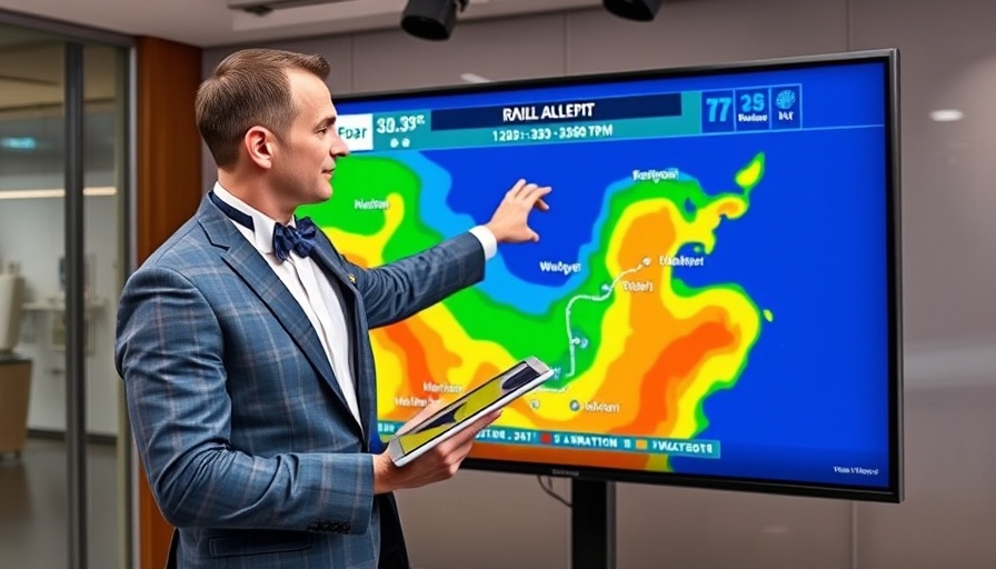 Weather presenter discussing South Florida weather update with map.