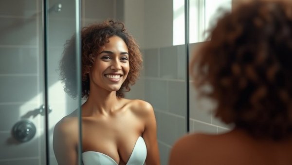 A woman enjoying self-care in a modern bathroom, reflecting beauty rituals.