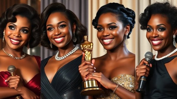 Collage of black actresses in Hollywood celebrating achievements.