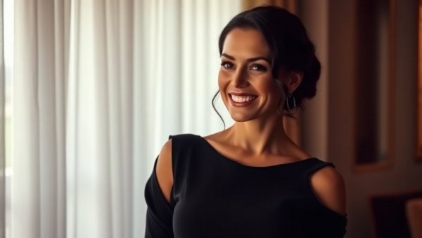 Elegant woman smiling warmly, showcasing friendships, RHOA.