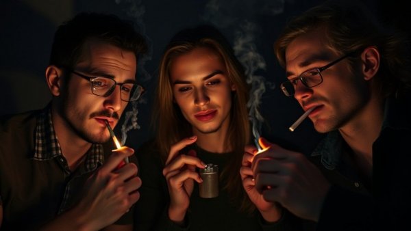 Trio sharing a lighter, cannabis gift ideas for 420 celebration.