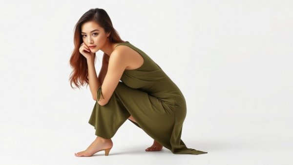 Elegant spring dress at H&M, thoughtful expression.